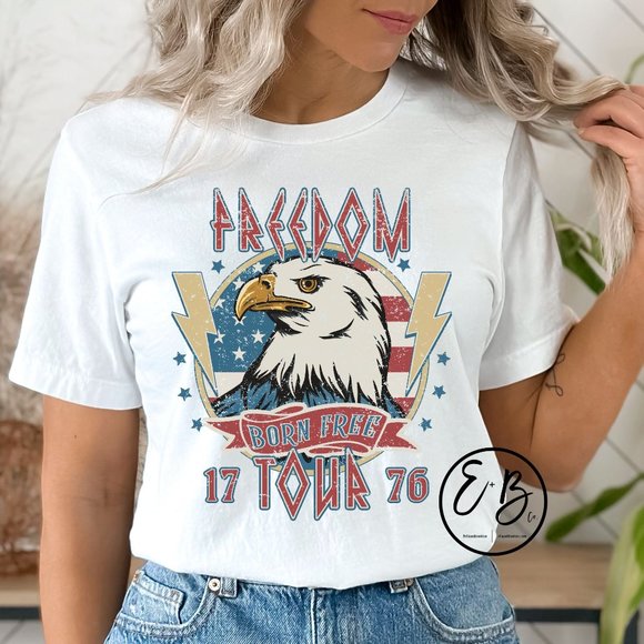 NEW Trendy Patriotic American Freedom Tour USA 4th of July Memorial Day T-shirt - Picture 3 of 5